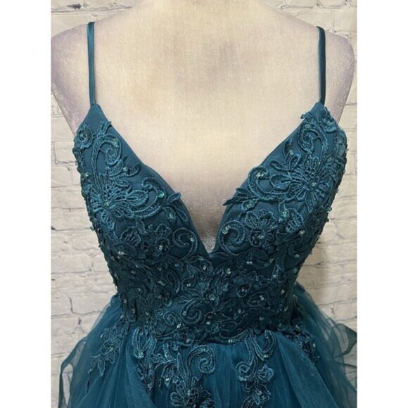 Teal Tulle Prom Dress Gown Formal Dance Event Size 4 - Picture 2 of 12